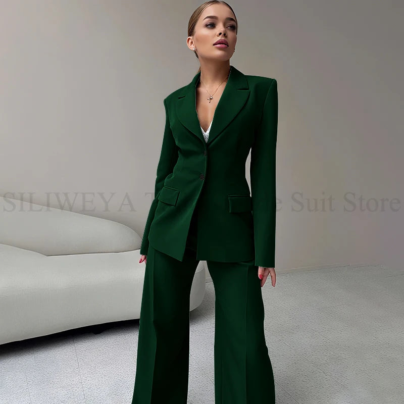 2024 Elegant Women Suit Two Piece Jacket Pants Single Breasted Female Clothing Slim Fit Formal Office Lady Wear Blazer Set