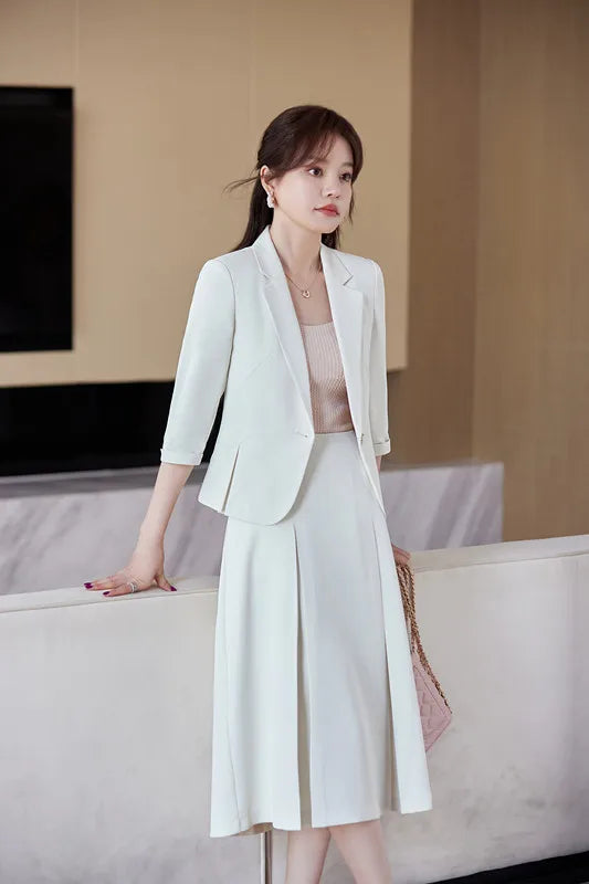 NAVIU Women Skirt Suits Spring Summer Solid Color Skirt Suits Jacket Single Button Ladies Clothes Sale Dropshipping