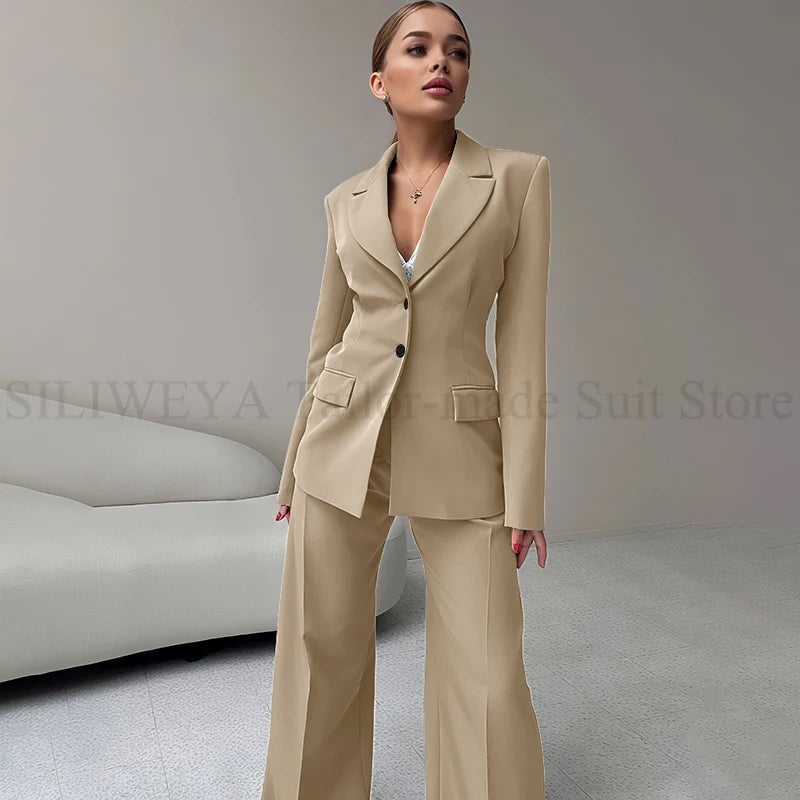 2024 Elegant Women Suit Two Piece Jacket Pants Single Breasted Female Clothing Slim Fit Formal Office Lady Wear Blazer Set