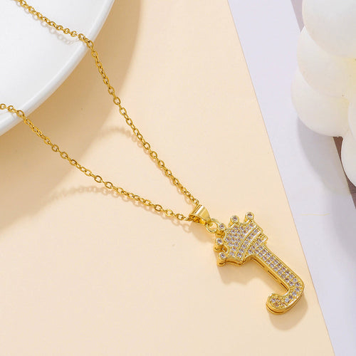 1PCS Fashionable Gold Diamond Crown Uppercase Letter Popular Pendant