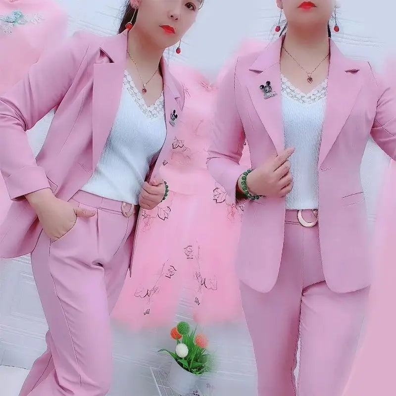 2023 New Candy Color Slim Fit Jacket Blazer Wide Leg Pants Two Piece Elegant Women's Pants Suit Office Outfits Summer Clothing