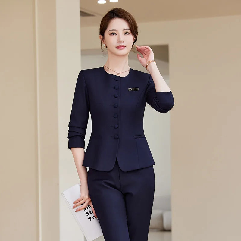 NAVIU Formal Skirt Suits Two Piece Set Women 2025 Office Ladies Single Button Slim Blazer High Waisted Suits Skirt Work Wear