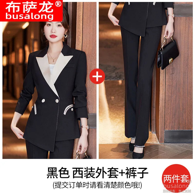 White Contrast Color Blazer for Women, Autumn New Style, Elegant Goddess Style, Professional Business Suit, Workwear Set