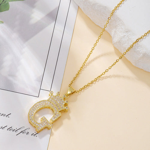 1PCS Fashionable Gold Diamond Crown Uppercase Letter Popular Pendant
