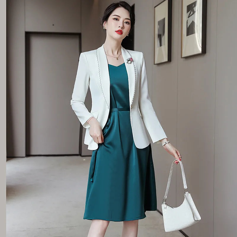 Blazer Inner Layer Matching Dress Two-Piece Set Women's Business Professional Suit Dress Workwear ElegantOL