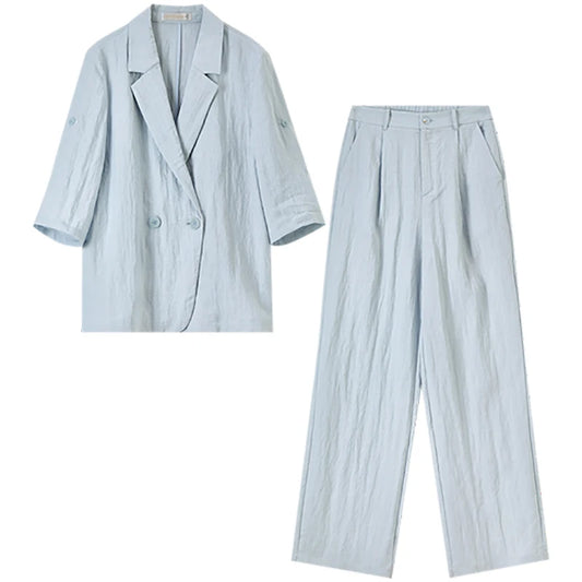 SENTUBILA Two-piece Ladies Set 2025 New Collection Women's Linen Pleated Pants Suits Summer Woman Outfit Clothing Sets 152ZE1846