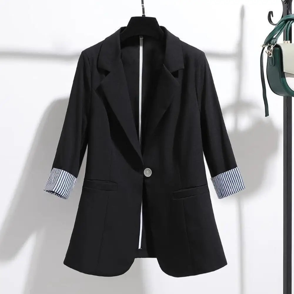 Classic Stripe Elegant Suit Jacket Casual Long Sleeve Suit Coat Women Loose College Clothes Professional Office Blazer Women