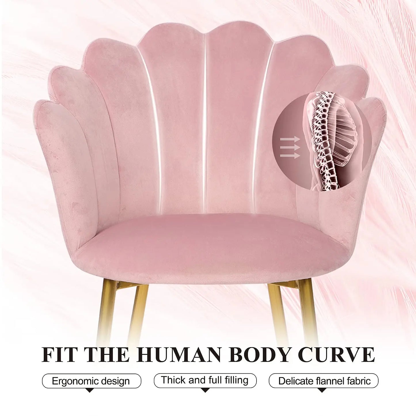 Modern Armchair Tub Chair, Velvet Vanity Dressing Table Chair with Curved High Back and Gold Plating Metal Legs for Bedroom, Liv