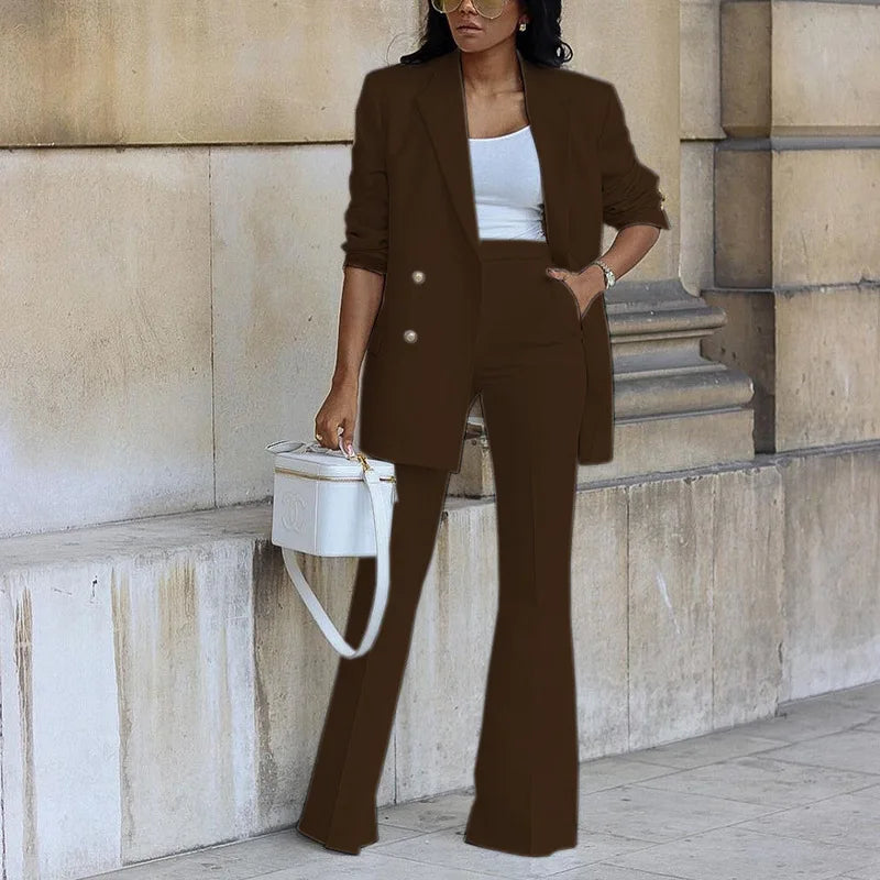 New Autumn Winter 2 Piece Outfits For Women Blazer Jackets High Waisted Straight Leg Pants Suits Set Business Casual Office 2025