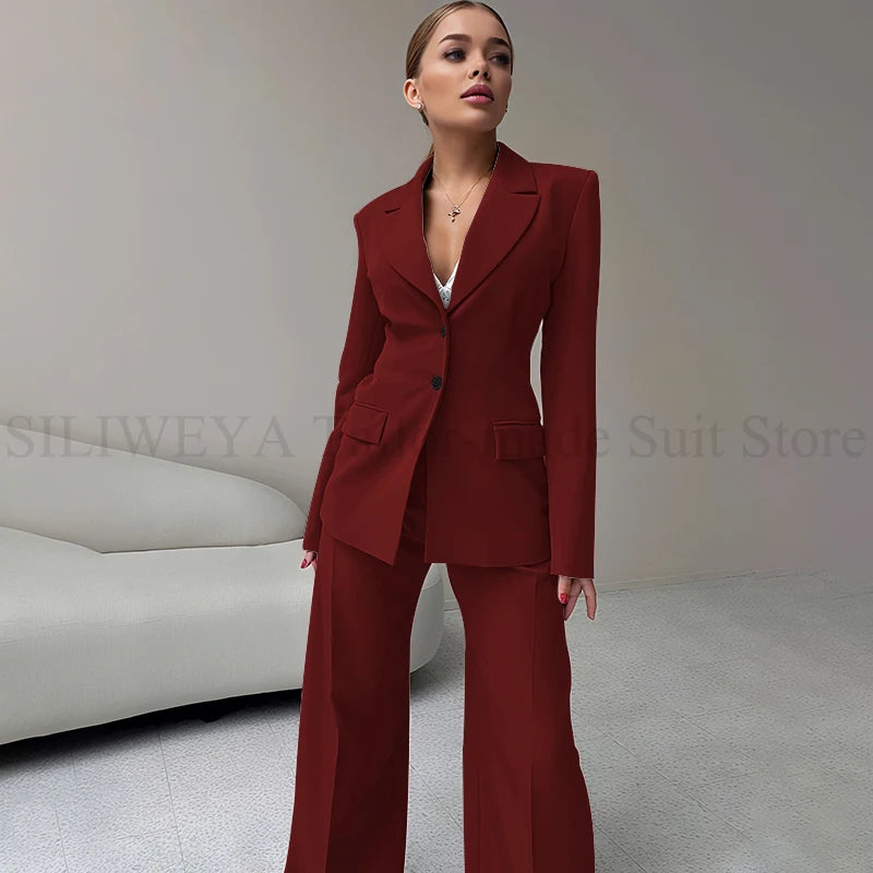 2024 Elegant Women Suit Two Piece Jacket Pants Single Breasted Female Clothing Slim Fit Formal Office Lady Wear Blazer Set
