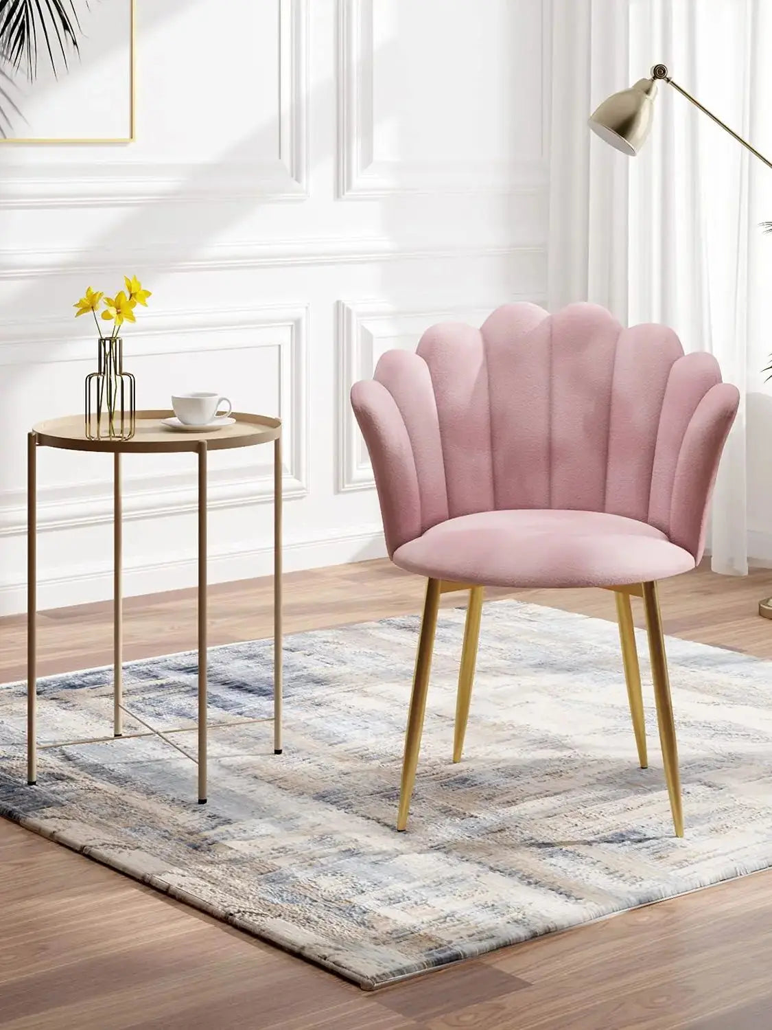 Modern Armchair Tub Chair, Velvet Vanity Dressing Table Chair with Curved High Back and Gold Plating Metal Legs for Bedroom, Liv