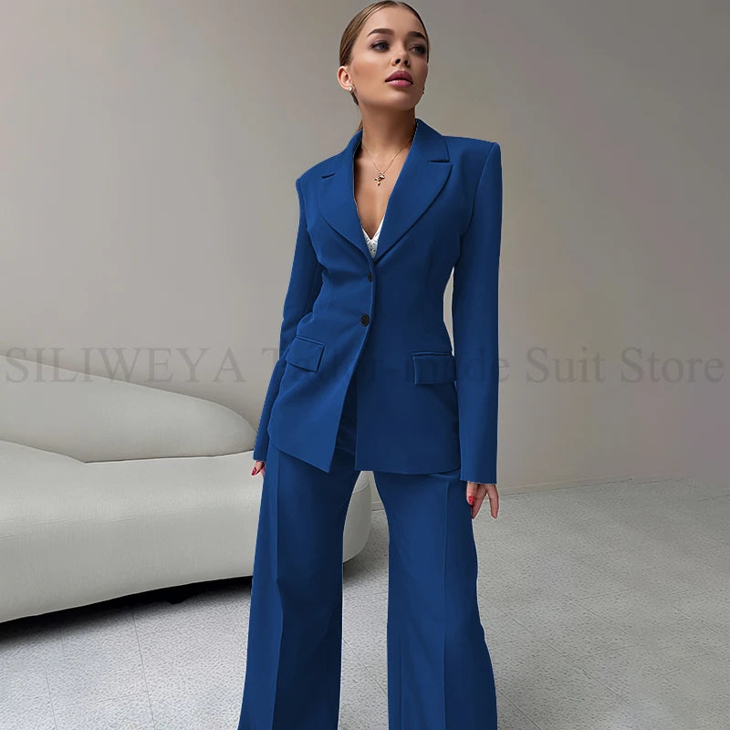2024 Elegant Women Suit Two Piece Jacket Pants Single Breasted Female Clothing Slim Fit Formal Office Lady Wear Blazer Set