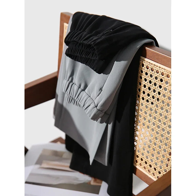 V-neck Outfits Casual Blazers Suits Slit Crop Flare Pants Sets Women Solid Triacetate Spring Autumn Slight Streh Elastic Waist