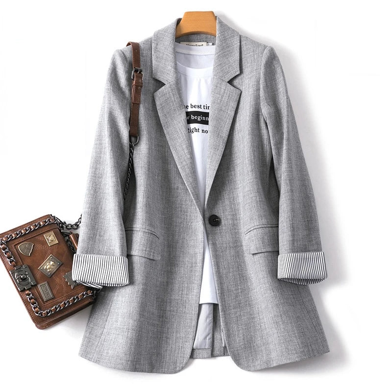 Autumn New Ladies Long Sleeve Spring Casual Blazer Fashion Business Plaid Suits Women Work Office Blazer Coats Female Jacket