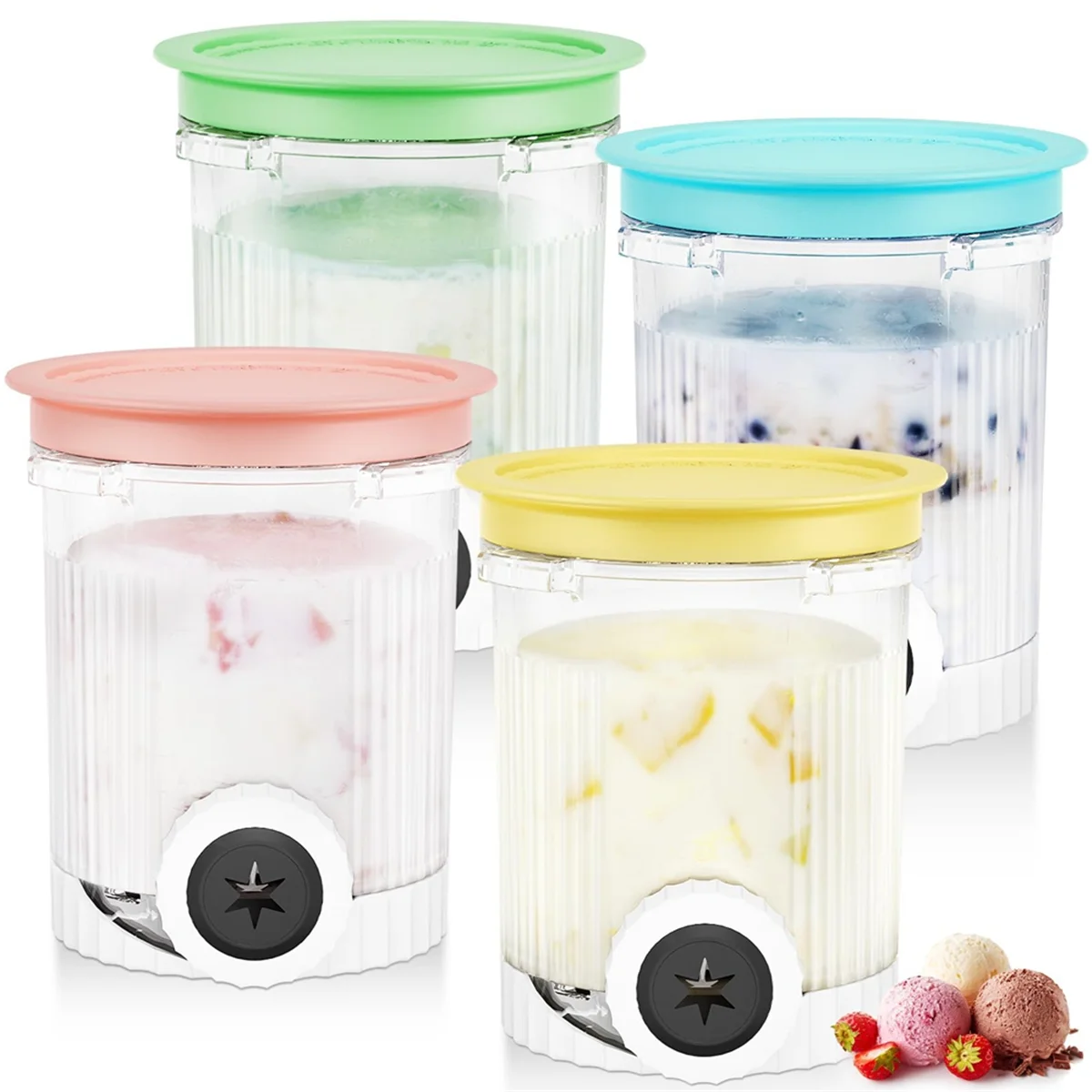 NOCM Cream Swirl Pints for Ice Cream Maker NC700 -4 Pack,Containers for Swirl Soft Ice Cream Makers