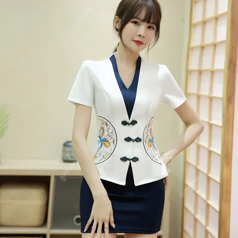 Massage Work Clothes Hotel Front Desk Beauty Salon Nail Technician Uniform Short Skirt Suit Professional Esthetician Overalls