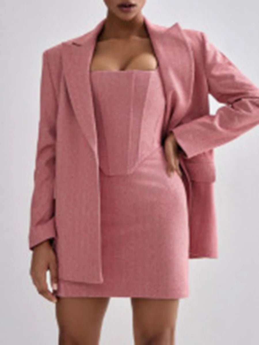 TWOTWINSTYLE Elegant Three Piece Sets for Women Lapel Long Sleeve Blazer Tunic Vest High Waist Mini Skirt Temperament Set Female