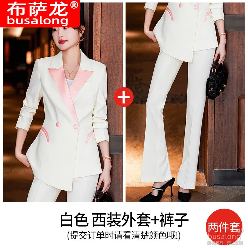 White Contrast Color Blazer for Women, Autumn New Style, Elegant Goddess Style, Professional Business Suit, Workwear Set