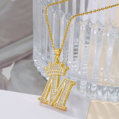 1PCS Fashionable Gold Diamond Crown Uppercase Letter Popular Pendant