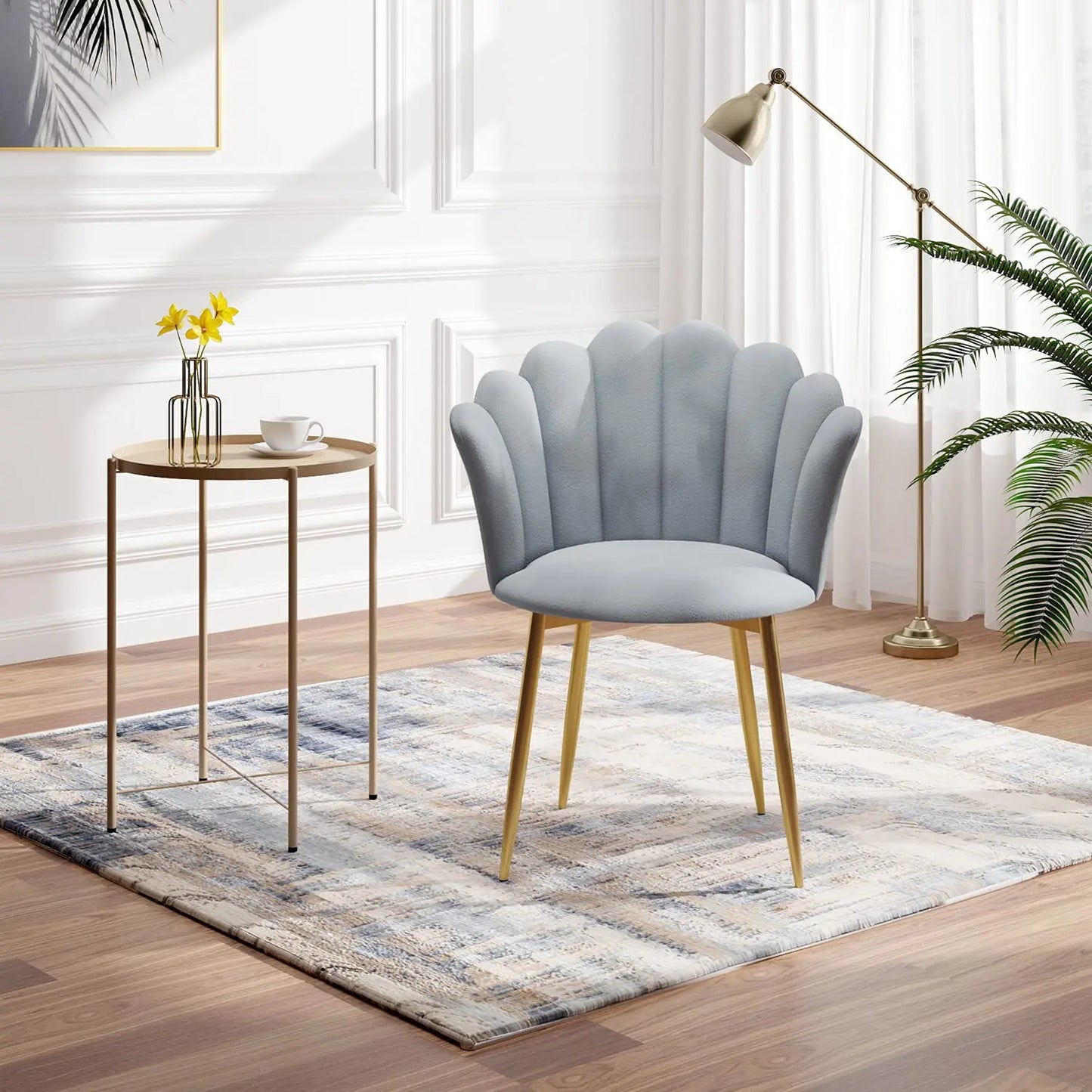 Modern Armchair Tub Chair, Velvet Vanity Dressing Table Chair with Curved High Back and Gold Plating Metal Legs for Bedroom, Liv