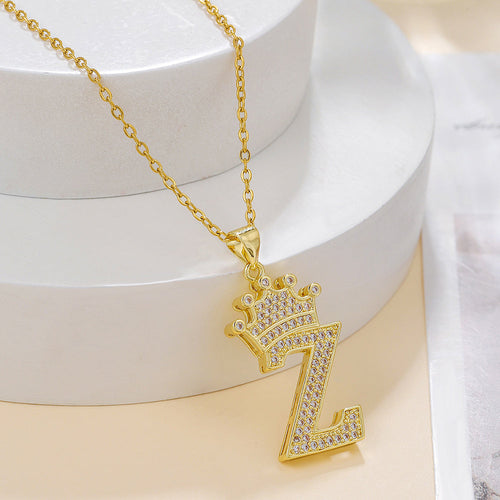 1PCS Fashionable Gold Diamond Crown Uppercase Letter Popular Pendant