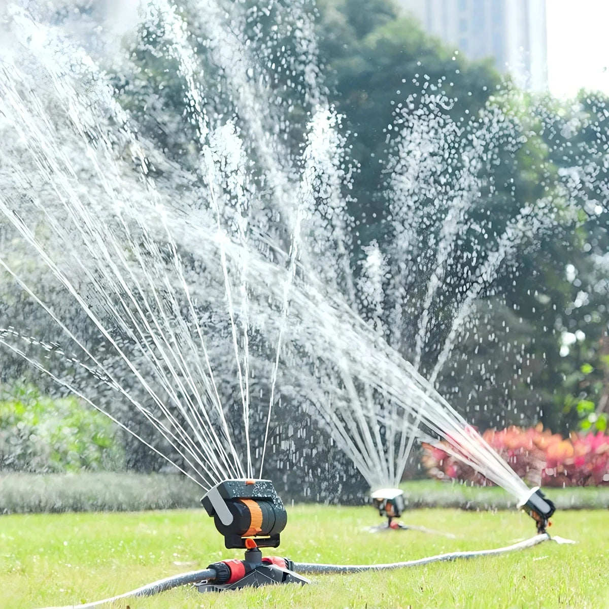 16-Nozzle Oscillating Sprinkler Adjustable 360° for Lawn/Yard - Water-Saving Garden Sprinkler with Mini Turbine Spray