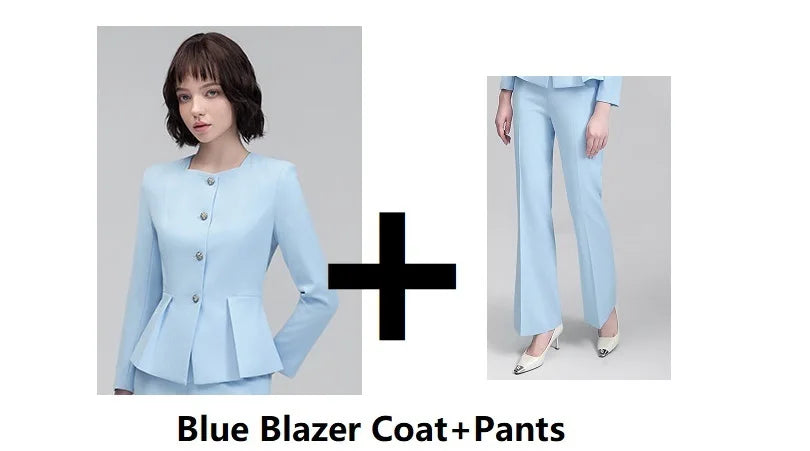 Elegant Styles Formal Women Business Suits with Pants and Jackets Coat OL Office Professional Pantsuits Trousers Set Blazer