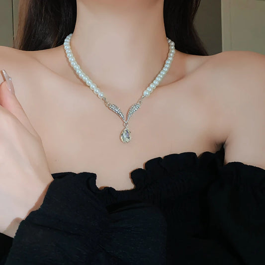 Pearl Necklace and Earring Set,Wedding Pearl Jewelry Sets for Bride Bridesmaid Women Girls,Fashion Gift Jewelry