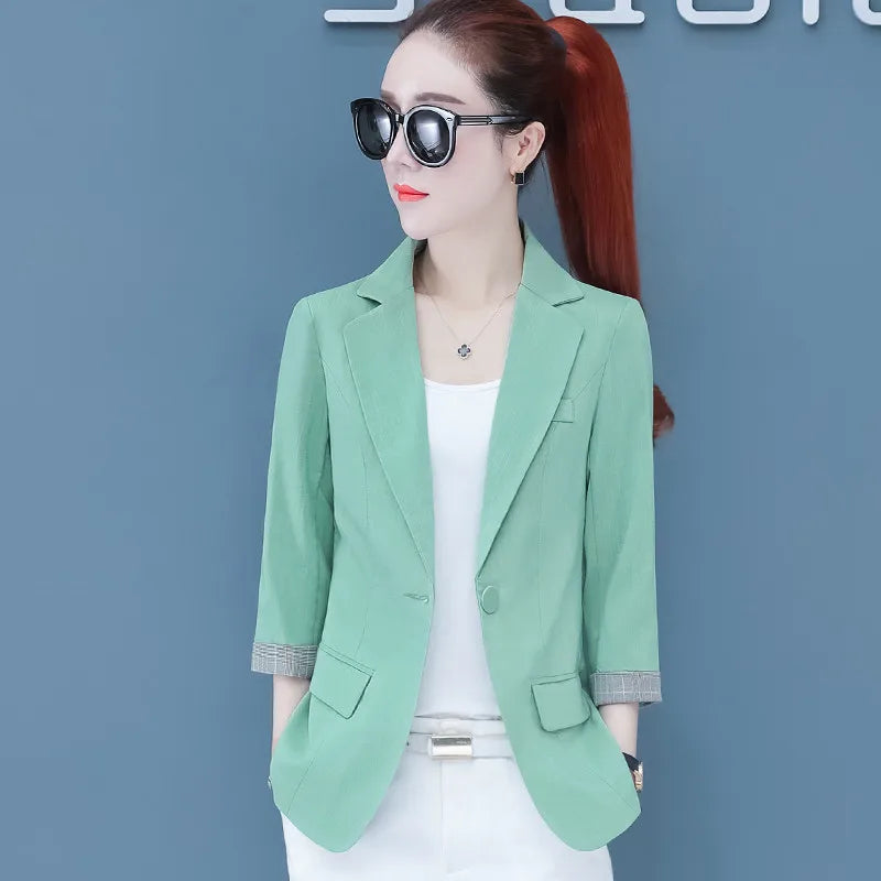 Spring Summer Women Blazers Jackets Casual Business Office Lady Blazer Suit Thin 3/4 Sleeve Coat Outwear Clothes Female Tops 749