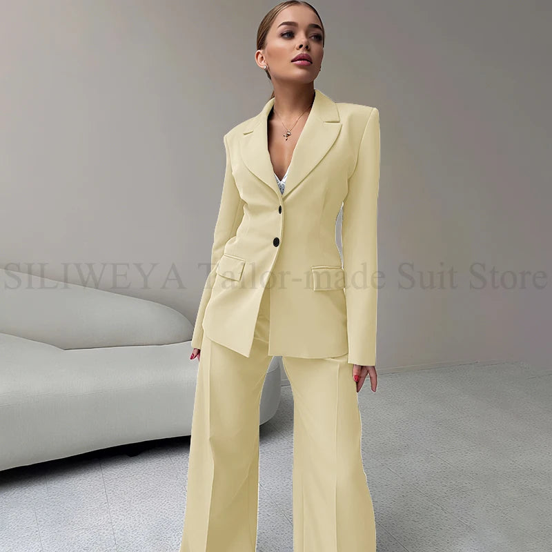 2024 Elegant Women Suit Two Piece Jacket Pants Single Breasted Female Clothing Slim Fit Formal Office Lady Wear Blazer Set