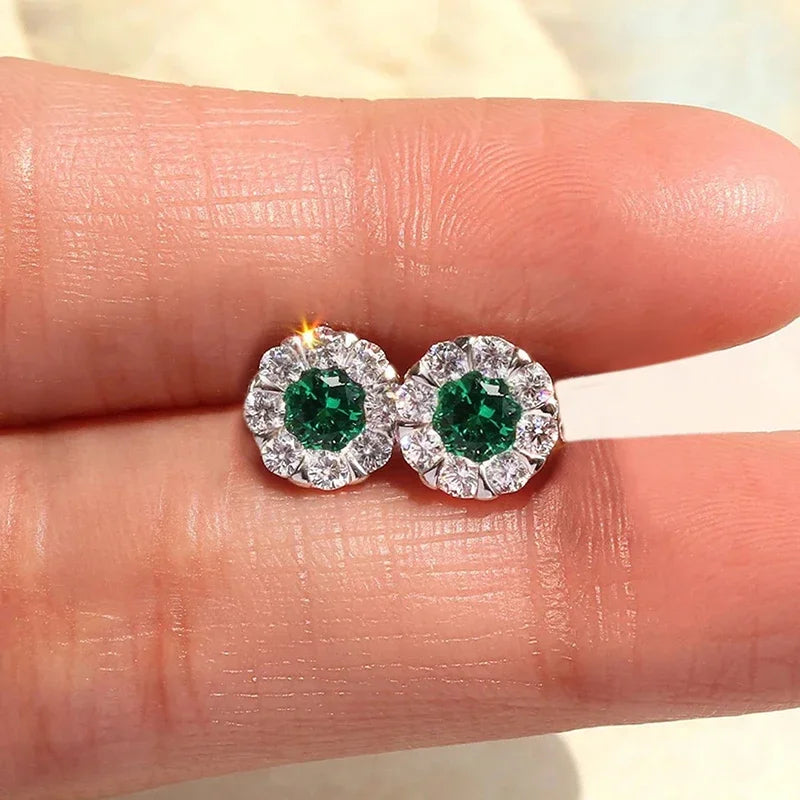 Huitan Dainty Cubic Zirconia Stud Earrings for Women White/Green/Blue/Red CZ Daily Wear Simple Stylish Girls Piercing Jewelry