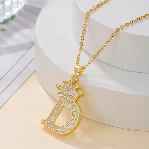 1PCS Fashionable Gold Diamond Crown Uppercase Letter Popular Pendant
