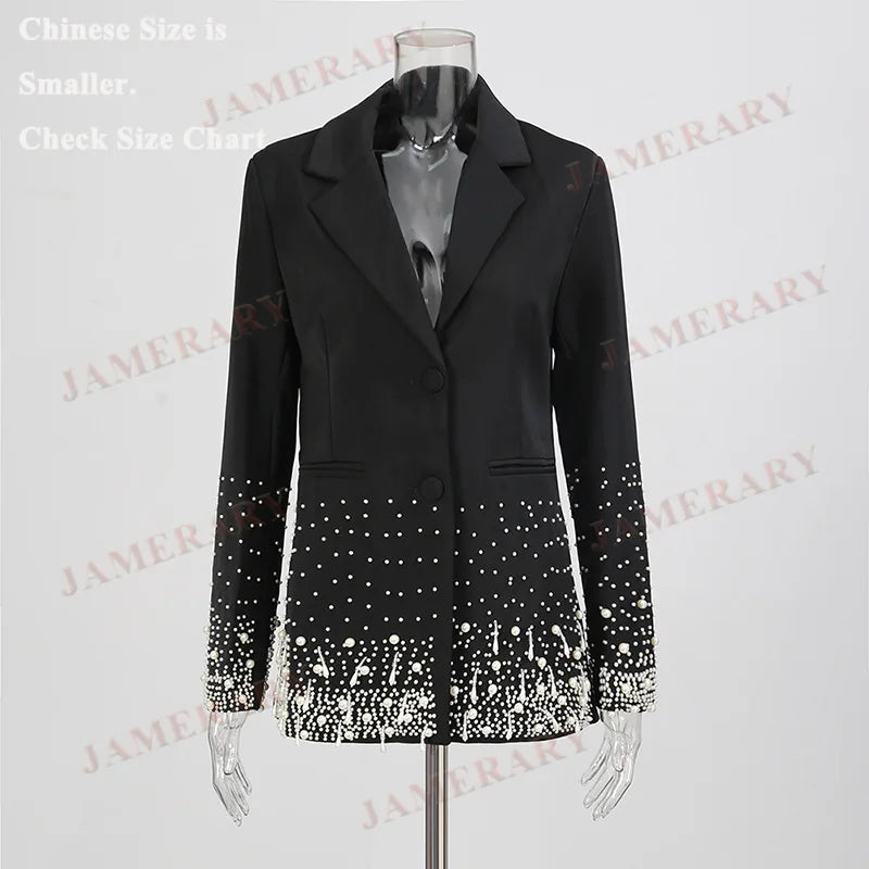 Luxury Formal Pearl Blazers Women Suit Coat Elegant Office Lady Blazer Outfit High Quality Elegant Runway Brand Designer