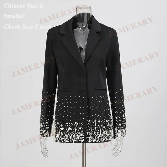 Luxury Formal Pearl Blazers Women Suit Coat Elegant Office Lady Blazer Outfit High Quality Elegant Runway Brand Designer