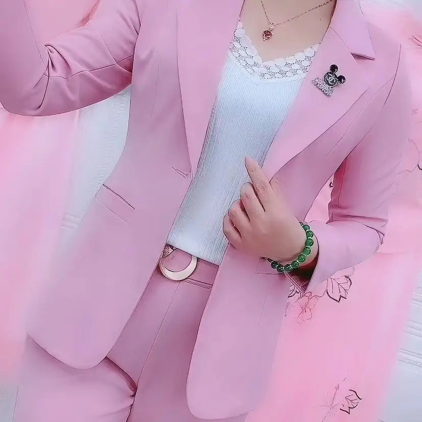 2023 New Candy Color Slim Fit Jacket Blazer Wide Leg Pants Two Piece Elegant Women's Pants Suit Office Outfits Summer Clothing
