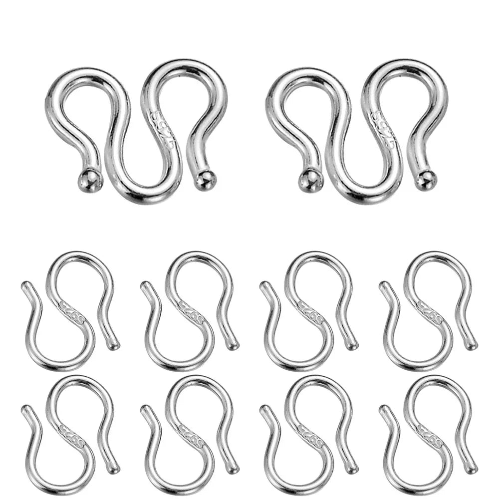 2Pcs 925 Sterling Silver Letter S M Shape Buckle Connectors For DIY Necklace Bracelet End Clasps Hooks Jewelry Making Supplies