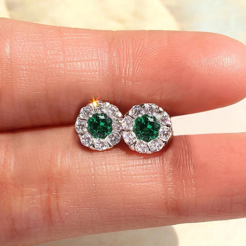 Huitan Dainty Cubic Zirconia Stud Earrings for Women White/Green/Blue/Red CZ Daily Wear Simple Stylish Girls Piercing Jewelry