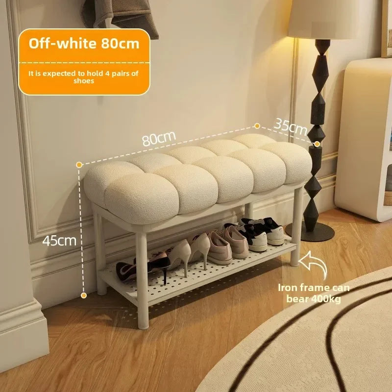 Entrance door, shoe changing stool, seated shoe cabinet, light luxury, creative dressing room, long strip shoe changing stool