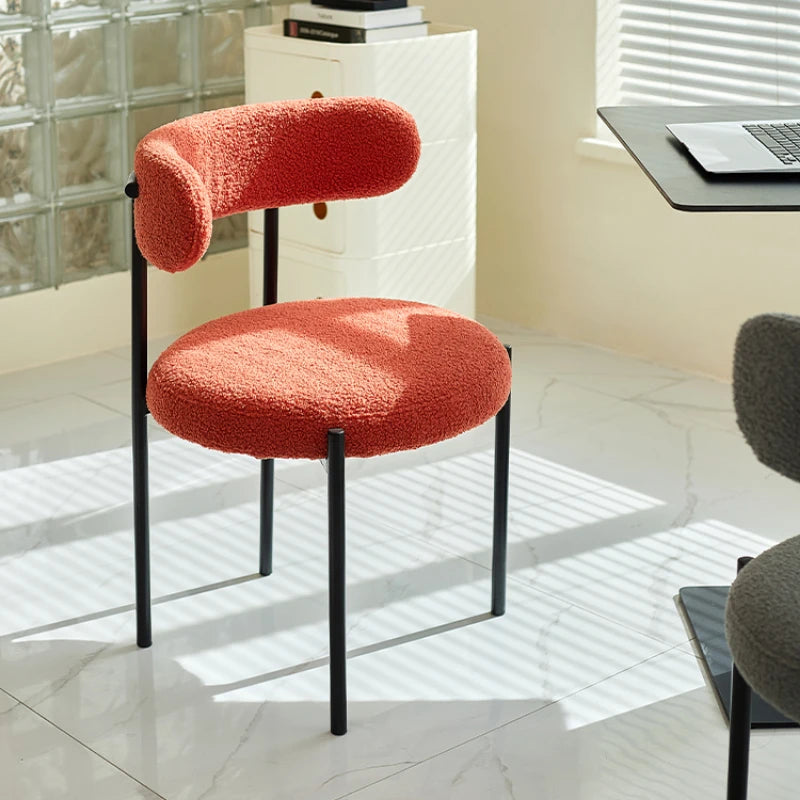 Modern cream style light French style home backrest chair,home bedroom desk chair,cream style lamb velvet dining table and chair
