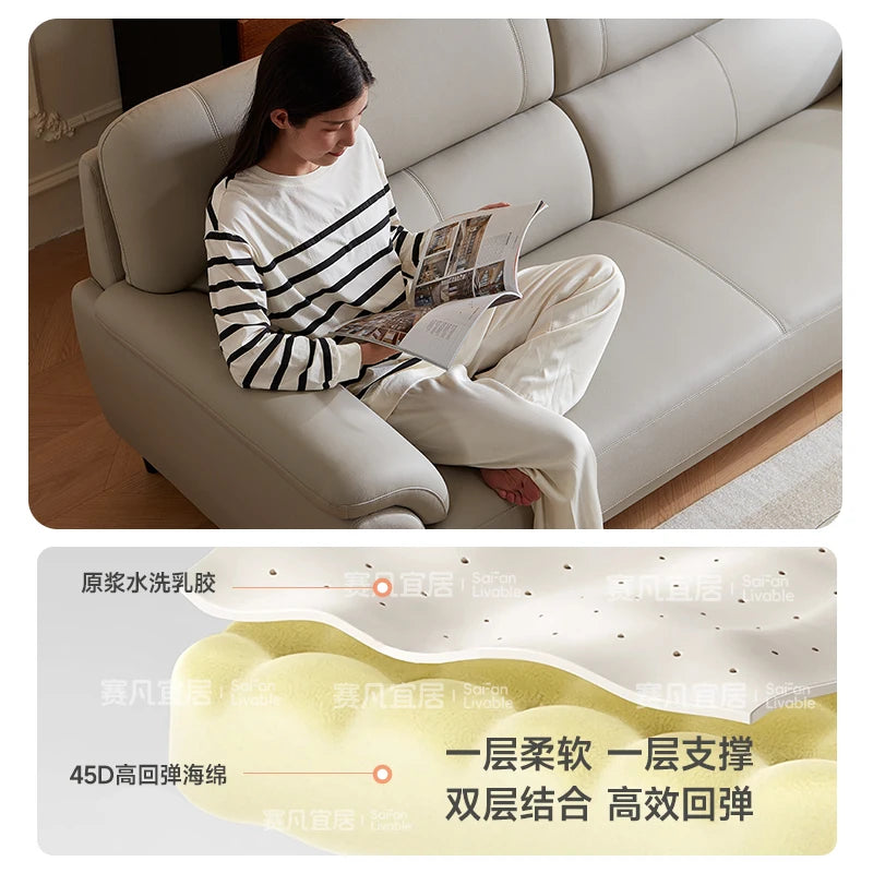 Leather sofa small apartment double first layer cowhide simple three-person sofa living room
