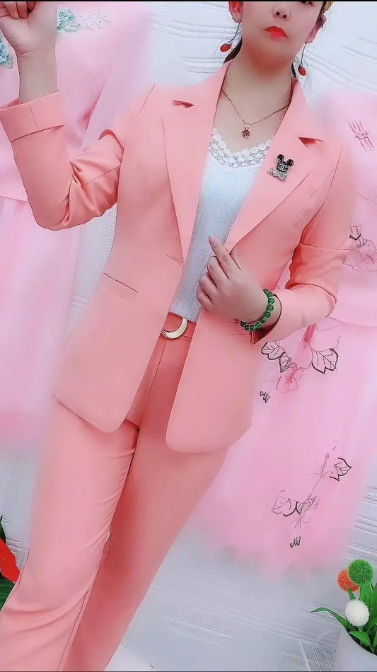 2023 New Candy Color Slim Fit Jacket Blazer Wide Leg Pants Two Piece Elegant Women's Pants Suit Office Outfits Summer Clothing