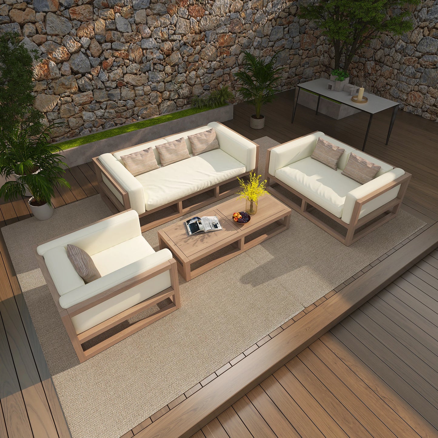 All Weather Hotel Sofa Patio Garden Lounge Teak Corner Corner Sofas Sets Outdoor Furniture Outdoor Sectional