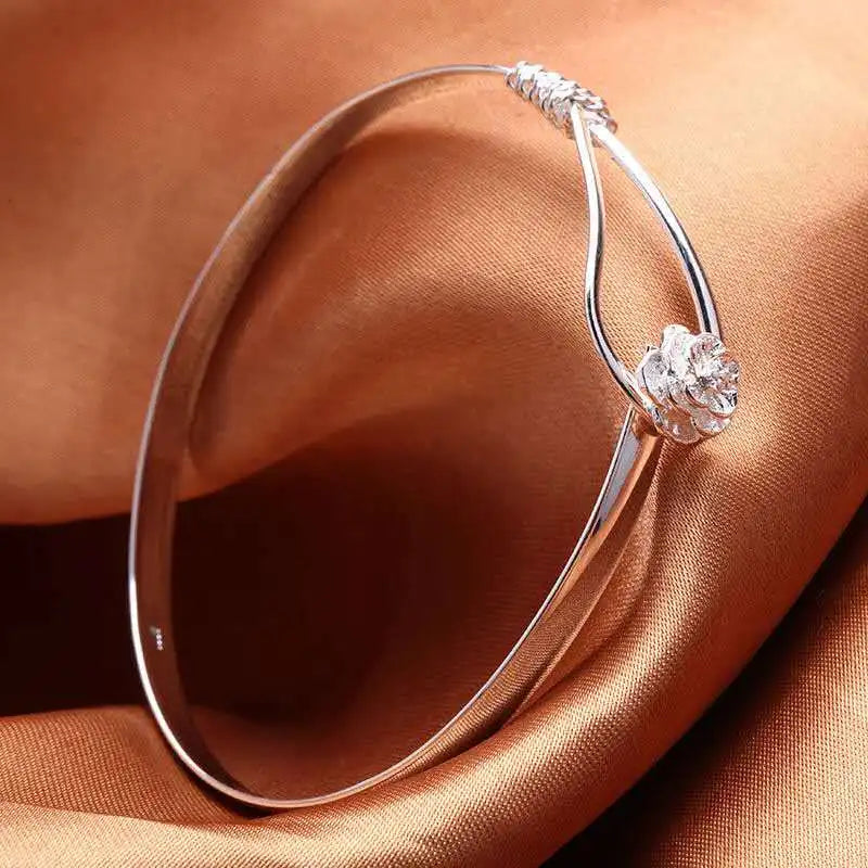 Hot New 925 Sterling Silver Bracelets for Women Fine Elegant Flower Bangle Adjustable Jewelry Fashion Party Gifts Girl Student