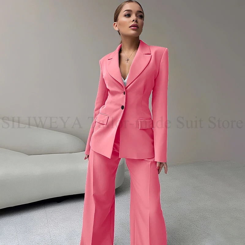 2024 Elegant Women Suit Two Piece Jacket Pants Single Breasted Female Clothing Slim Fit Formal Office Lady Wear Blazer Set