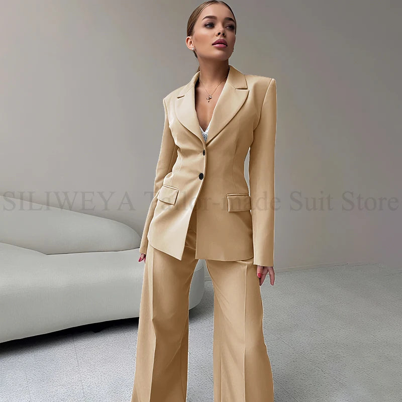 2024 Elegant Women Suit Two Piece Jacket Pants Single Breasted Female Clothing Slim Fit Formal Office Lady Wear Blazer Set