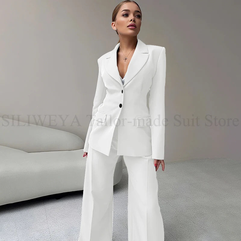 2024 Elegant Women Suit Two Piece Jacket Pants Single Breasted Female Clothing Slim Fit Formal Office Lady Wear Blazer Set