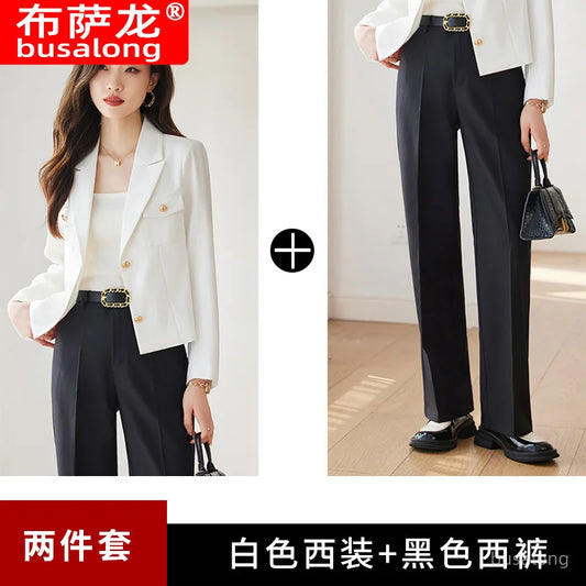 Long Sleeve Blazer Women's Professional Suit Spring Autumn Elegant Slim Fit Fashion Set Women's Workwear Business Formal Wear
