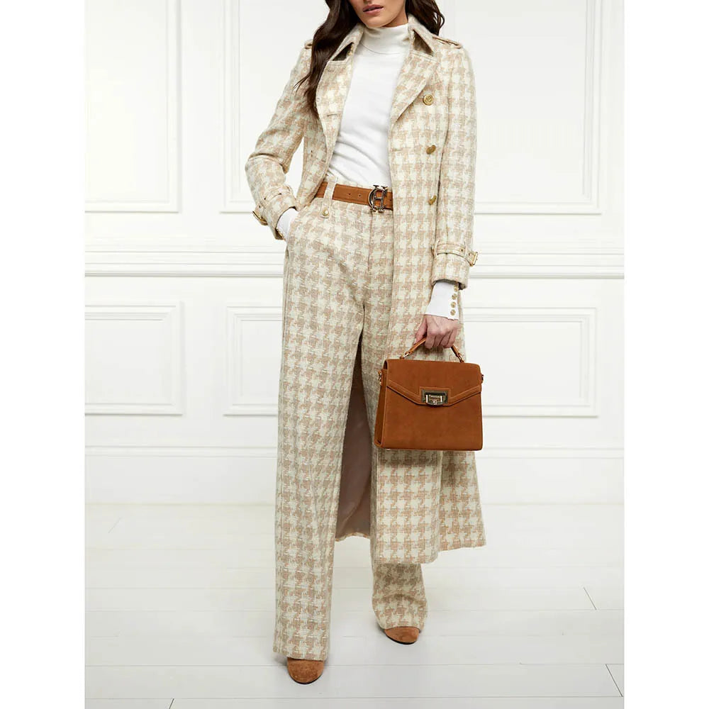 Classic Houndstooth Women Suits 2 Piece Jacket Pant Outfits High Quality Double Breasted Notch Lapel Female Clothing Costume