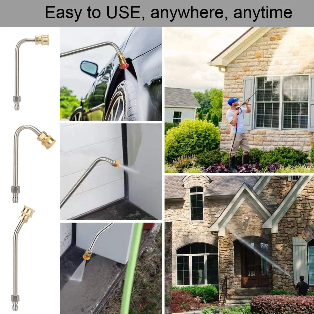 Cleaner Attachment, 30/90/270Degree, Extension Wand Angled for Gutter Cleaning with 5 Spray Nozzle Tips, 1/4 Inch Quick Connect