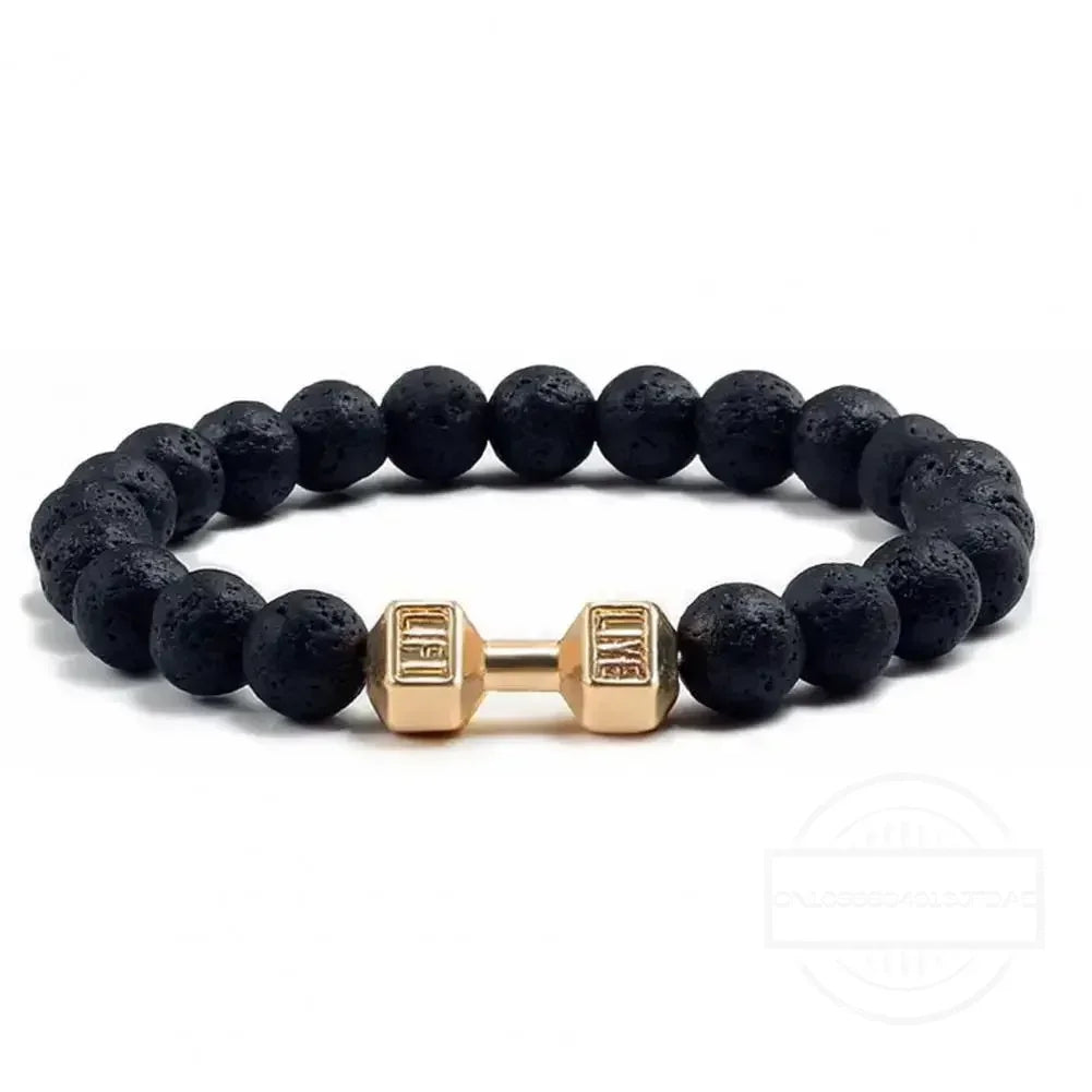 High Quality Men's Beaded Bracelet Natural Black Matte Agate Dumbbell Charm Bracelet Energy Fitness Barbell Fashion Jewelry